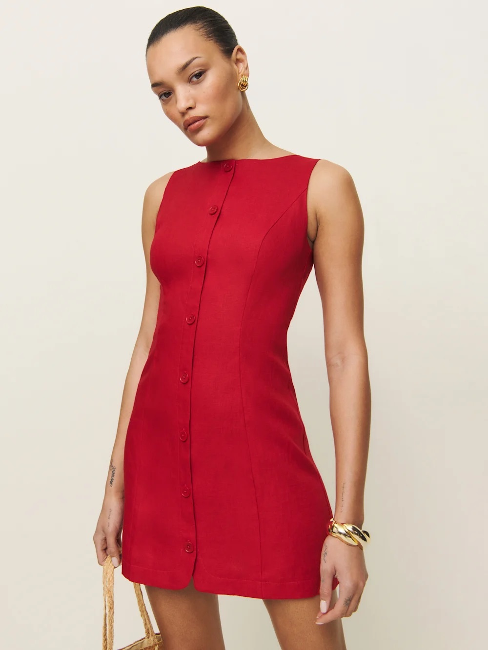 NEW! Reformation Zarae Linen Dress Red - Size 4